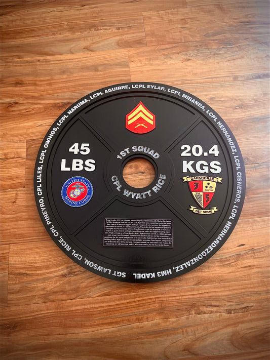 Custom Wooden Weight Plate Plaque – Handcrafted Military Gym Award Display