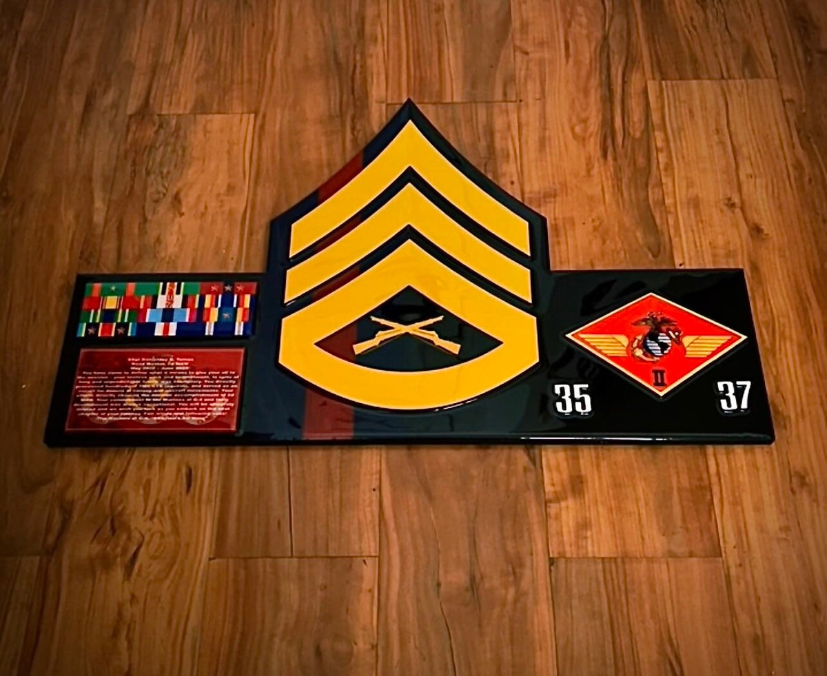 USMC Chevron Rank Plaque V.1 – Marine Corps NCO and Officer Promotion & Retirement Gift
