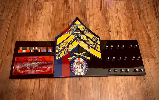 USMC Chevron Challenge Coin Holder – Marine Corps NCO Rank Display with Coins