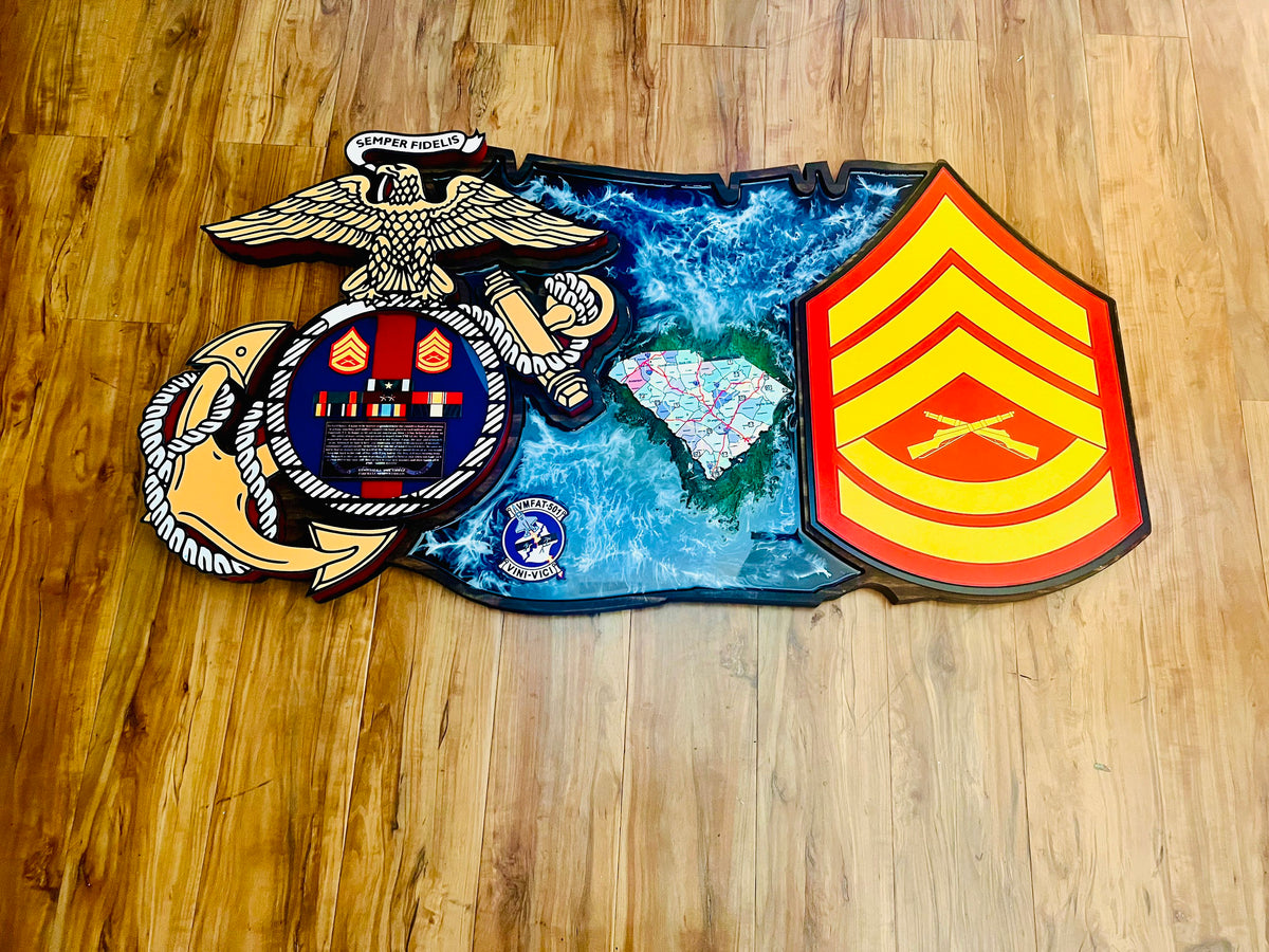 USMC EGA Island Plaque with Rank – Marine Corps Retirement & Promotion Gift