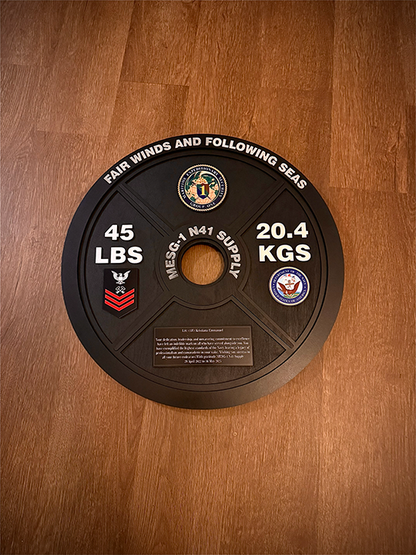Custom Wooden Weight Plate Plaque – Handcrafted Military Gym Award Display