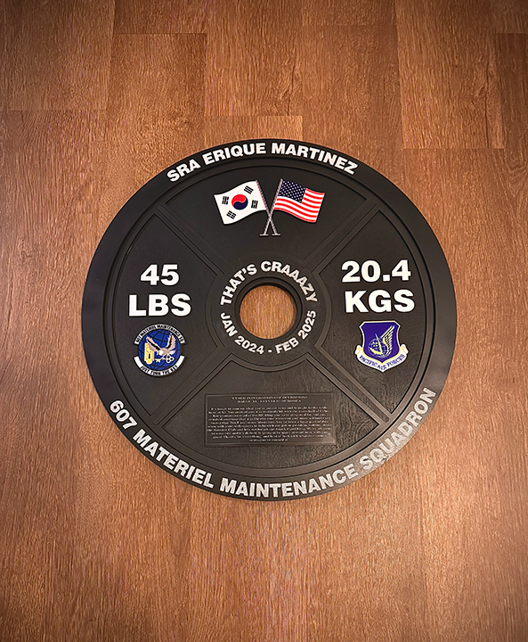 Custom Wooden Weight Plate Plaque – Handcrafted Military Gym Award Display