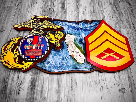 USMC EGA Island Plaque with Rank – Marine Corps Retirement & Promotion Gift
