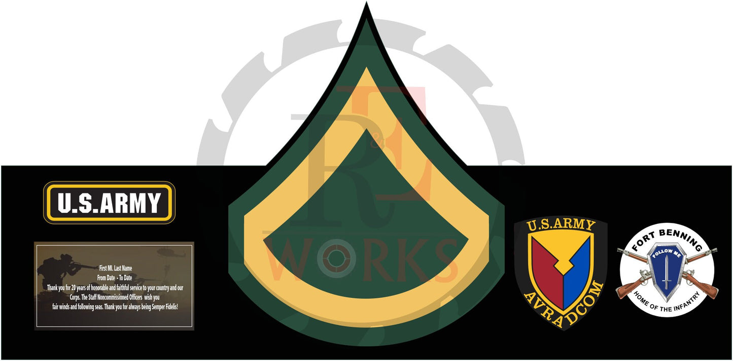 Army Chevron Rank Plaque V.2 – Custom Engraved NCO and Officer Promotion & Retirement Gift