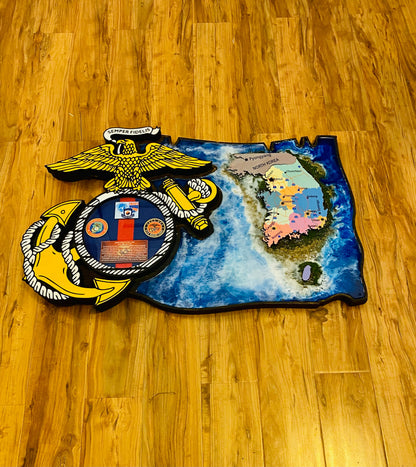 USMC EGA Island Plaque – Marine Corps Eagle Globe Anchor Retirement Gift