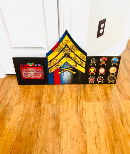 USMC Chevron Challenge Coin Holder – Marine Corps NCO Rank Display with Coins