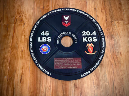 Custom Wooden Weight Plate Plaque – Handcrafted Military Gym Award Display